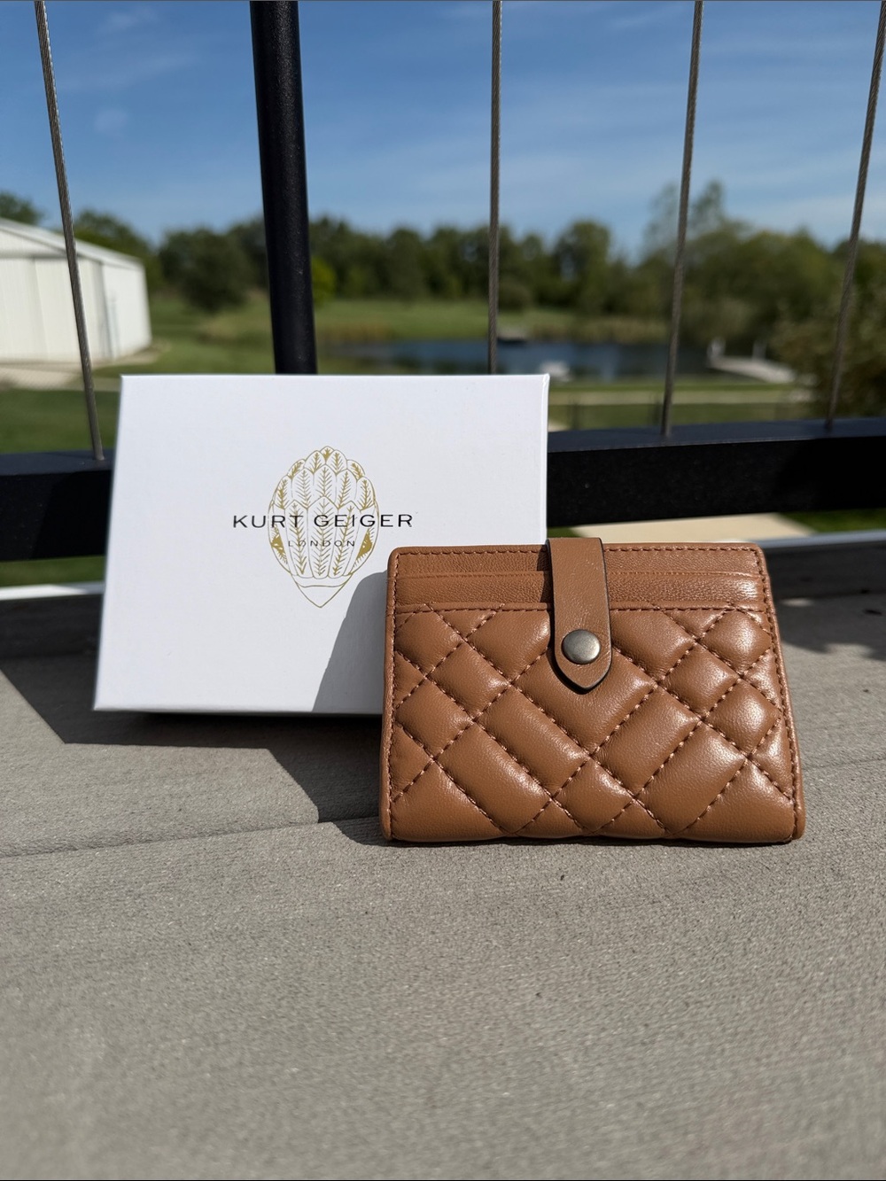 Kurt Geiger Quilted Tan Leather Card & Key Holder